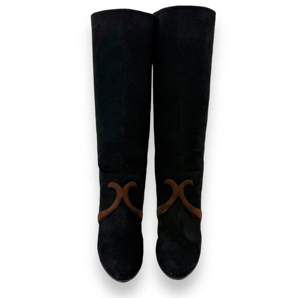 1960's Italian PANCALDI for ERIC COUTURE black and brown suede knee high boots - Picture 15 of 16
